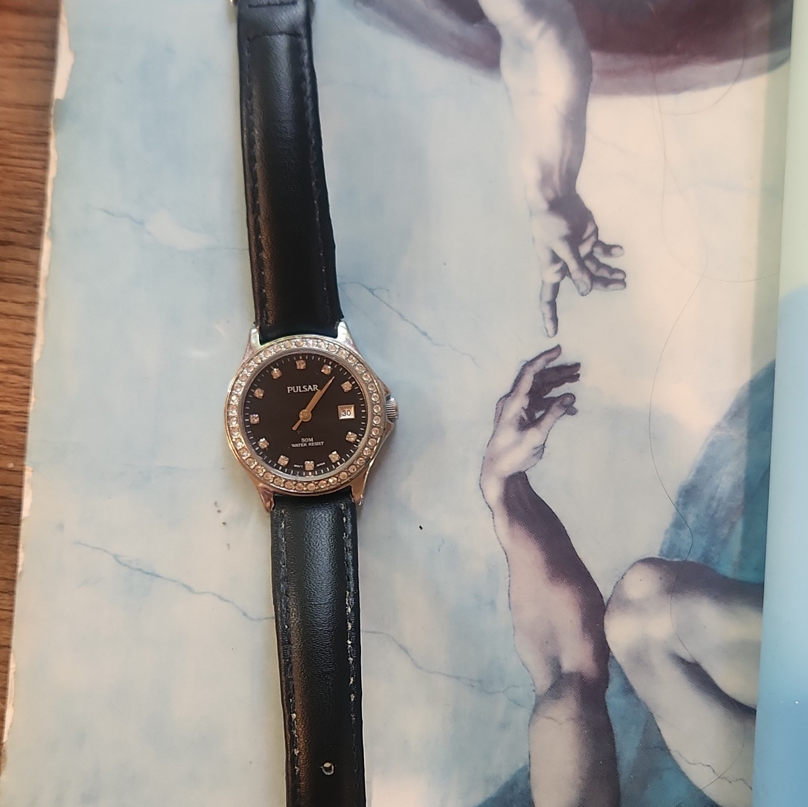Pulsar Women’s Dress Quartz Watch Black Dial Date Diamond Markers 50m Leather