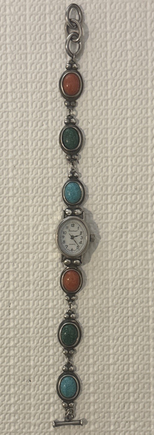 Ladies Stoneform Quartz Watch .925 Silver Band With Stones
