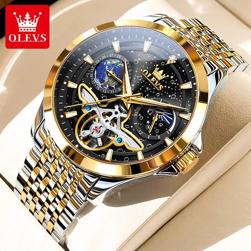 Automatic Mechanical Waterproof OLEVS Luxury Watch Men Moon Phase Mens Strap