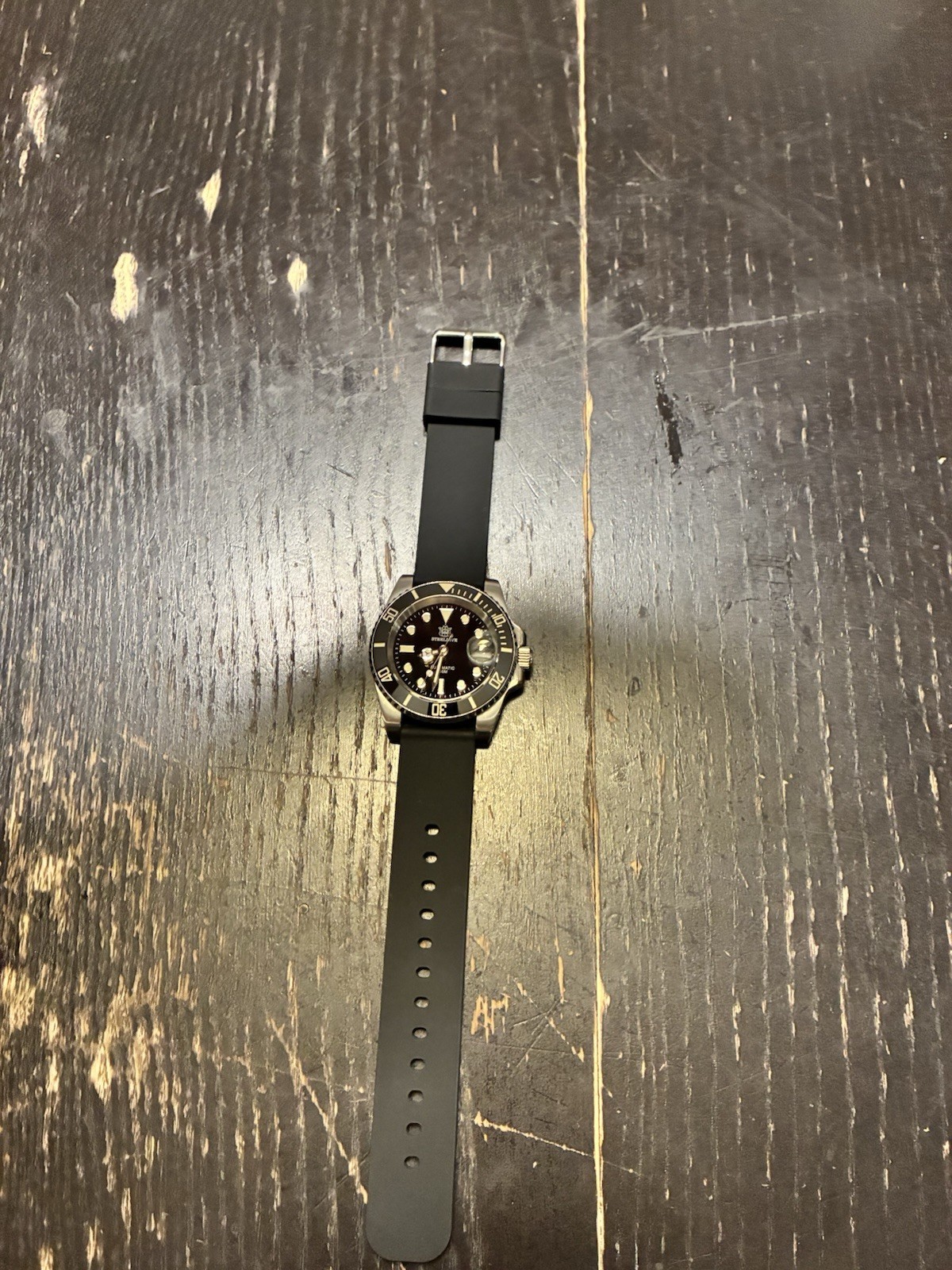 Steeldive Submariner Automatic Diver Watch Black Dial Date 300M Rubber Strap
