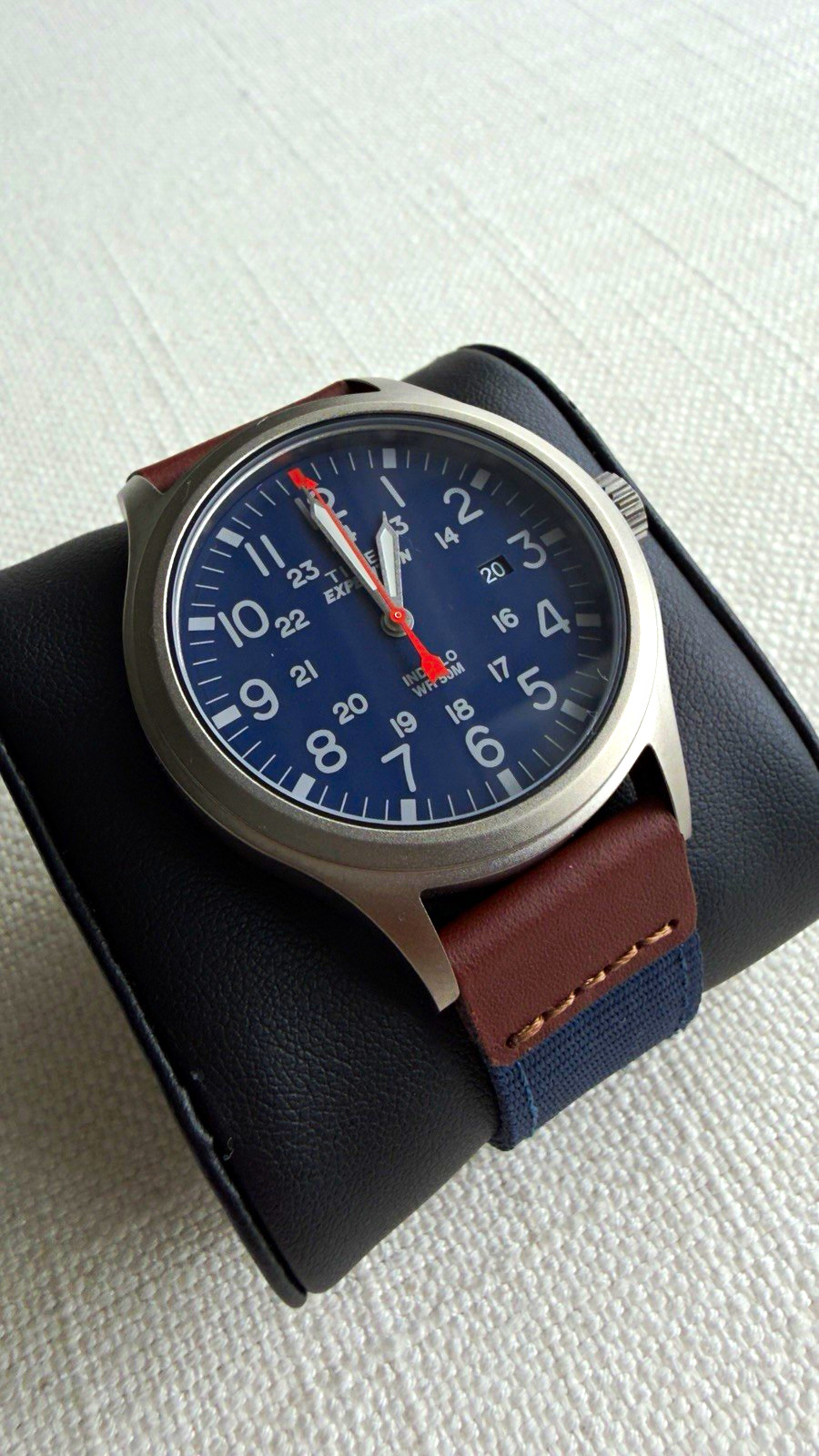 Timex Expedition Quartz Blue Dial Date 40mm Silver Case Brown/Blue TW4B14100