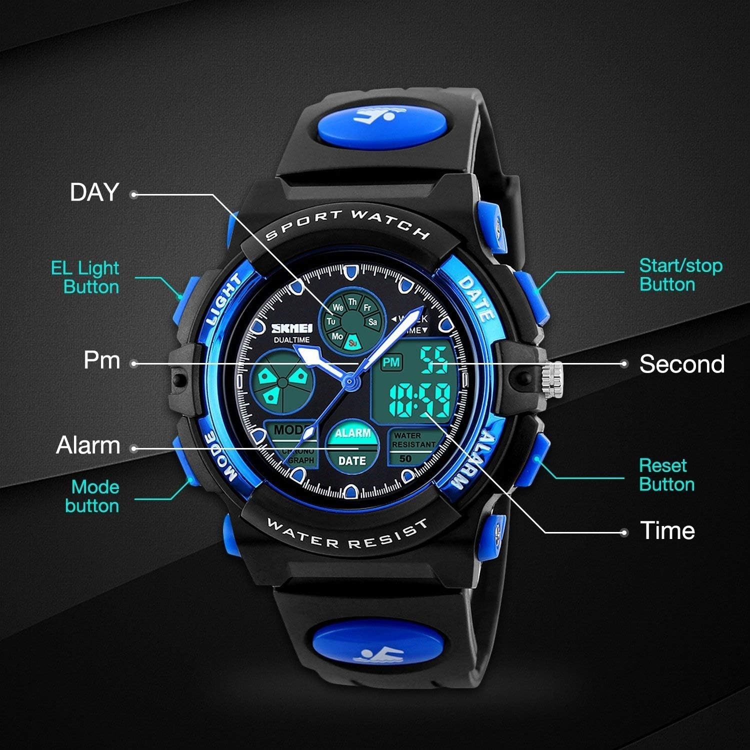 Multi-Function Kids Sport Watch with EL Night-Light – Perfect for Ages 5-16