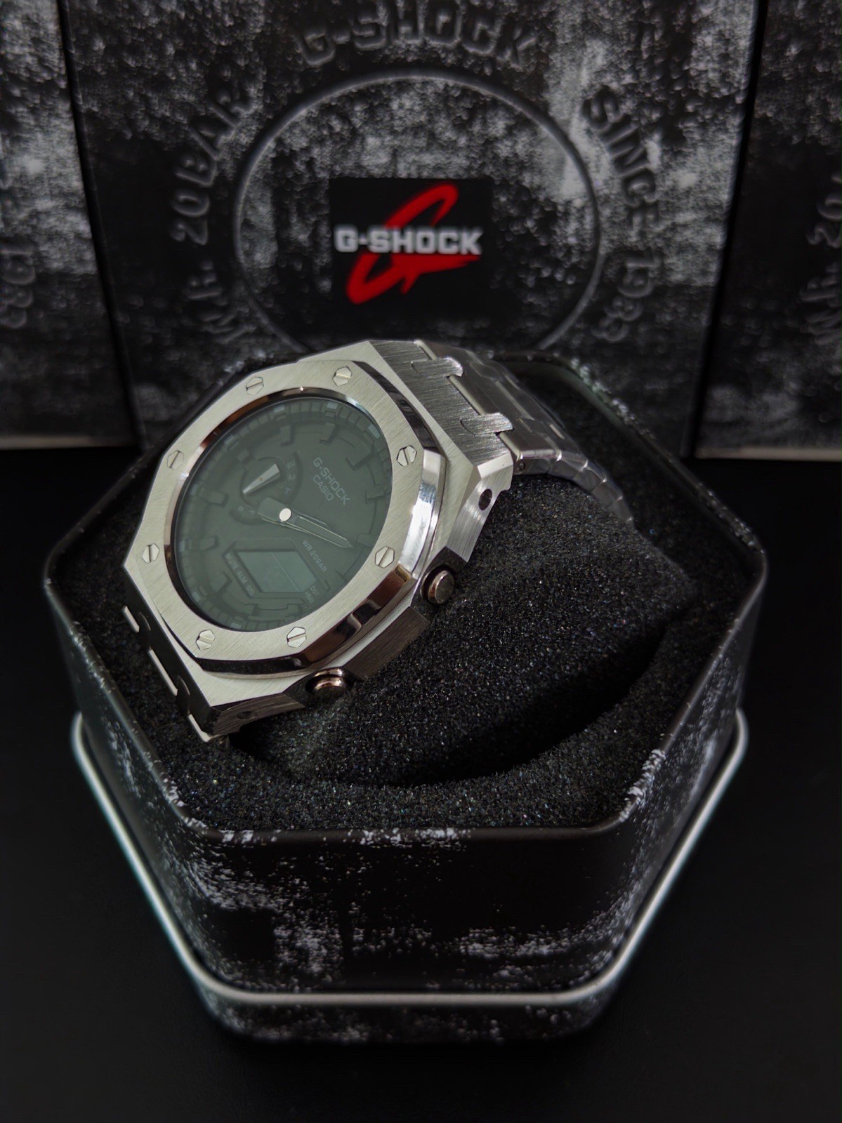 Casio GA-2100 G-Shock Watch – Sandblasted Metal Case Mod – Black Dial