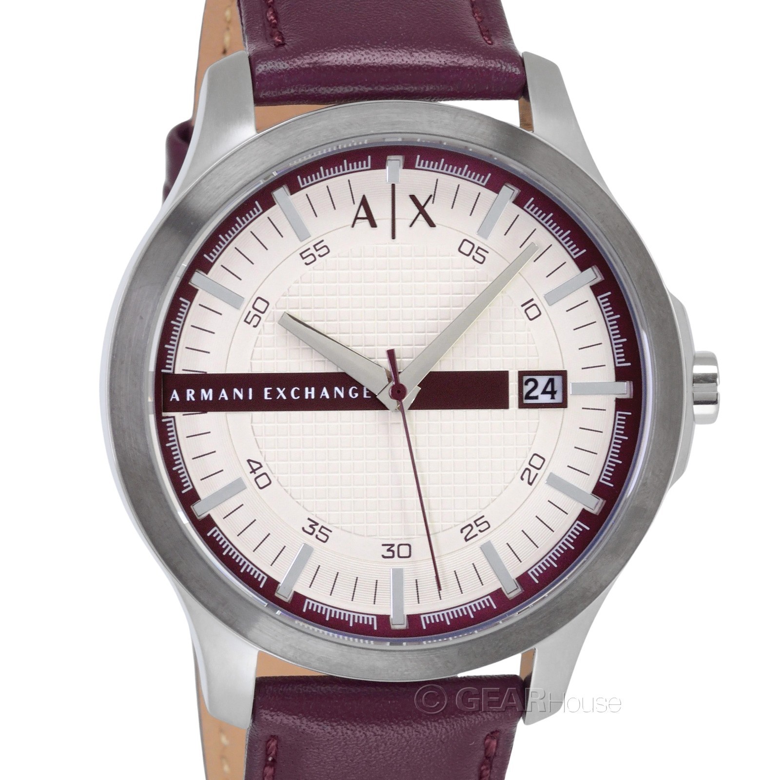 Armani Exchange Mens Hampton Casual Watch, Cream Dial, Burgundy Red Leather Band