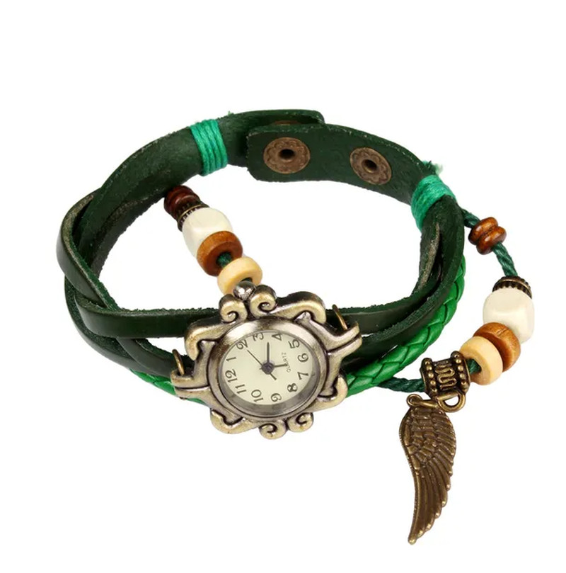 Bohemian Women’s Angel Wing Leather Watch Retro Handmade Quartz Bracelet Vintage
