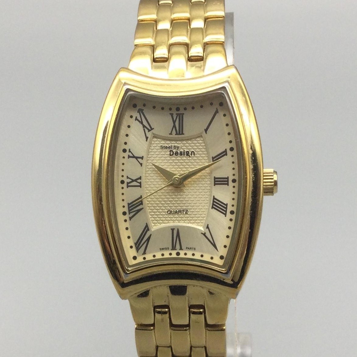 Steel By Design Womens Watch 25mm Gold Tone Stainless Band New Battery 7.25″