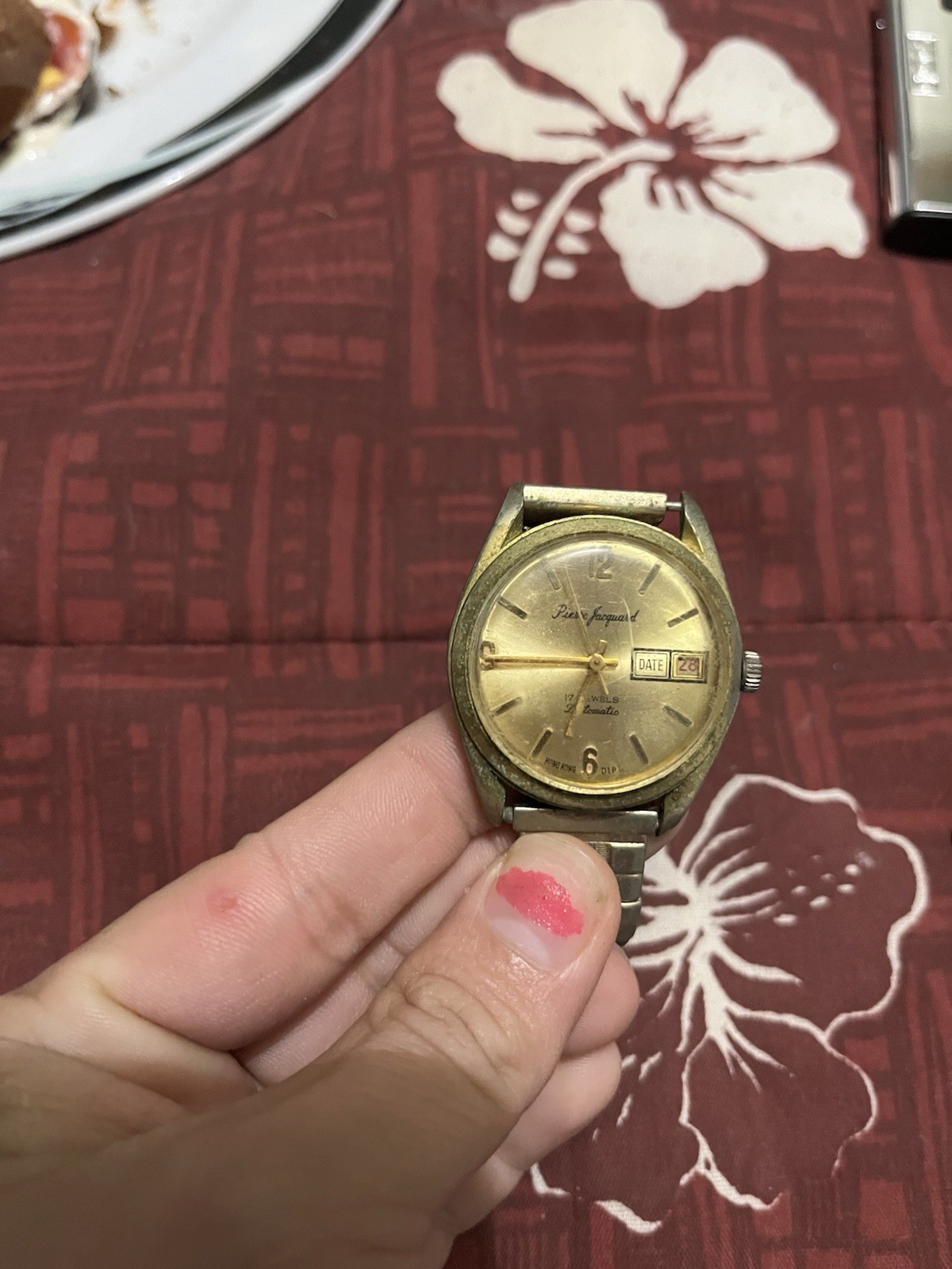 Pierre Jacquard 17J Automatic Day-Date 35mm Gold Dial/Case Silver Expansion