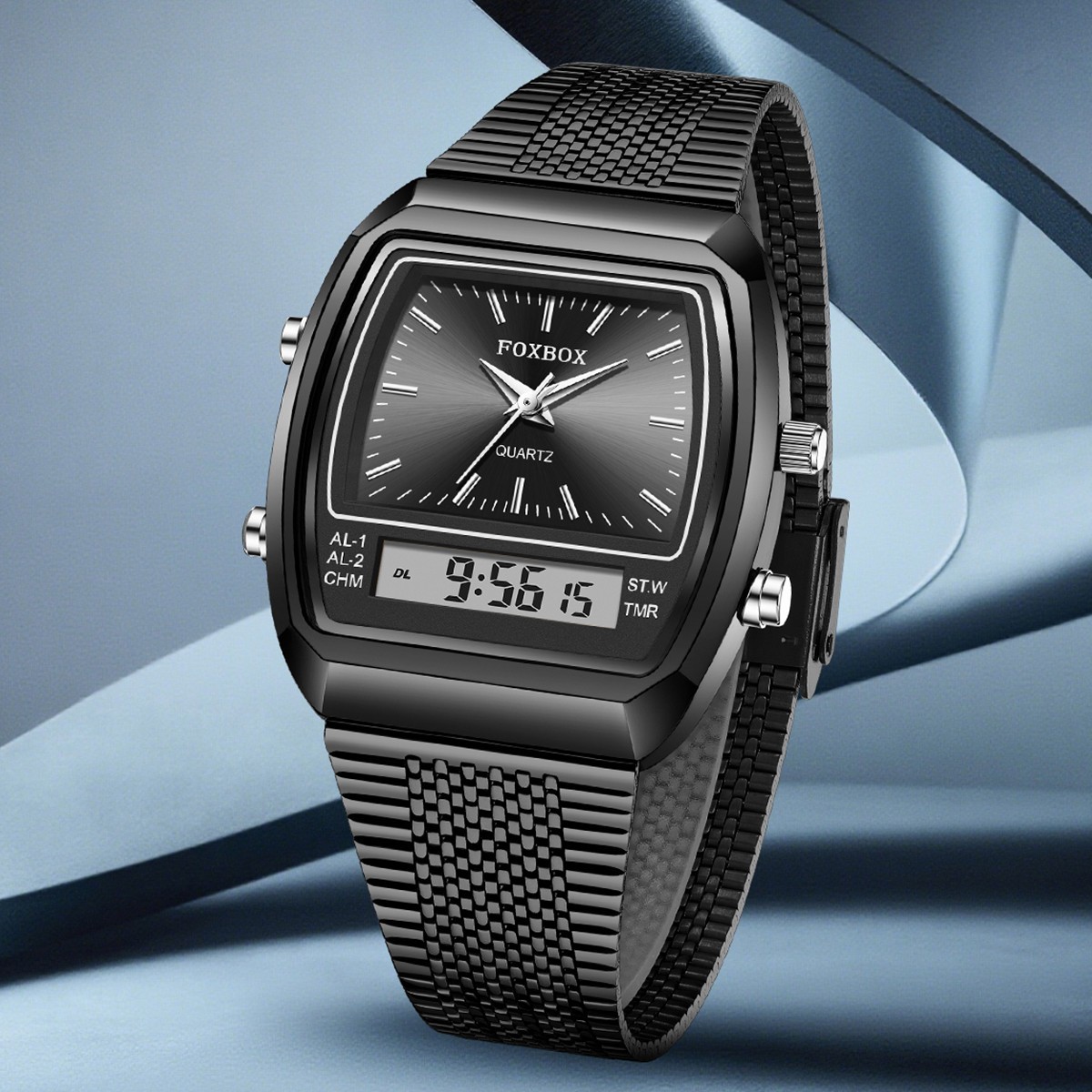 NEW Men Business Watch Stainless Steel LED Digital Waterproof Quartz Wristwatch