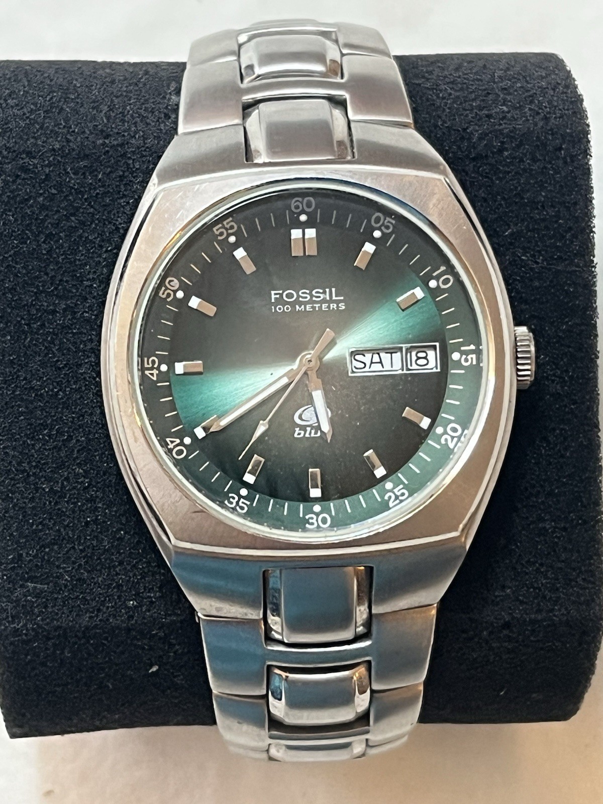 Fossil Blue Day/Date, Green Dial, Quartz Watch, Stainless, 38mm