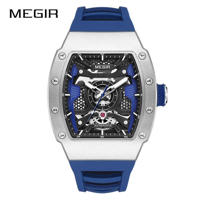 MEGIR Men’s Automatic Watch – Stainless Steel, Silicone Strap, Waterproof,