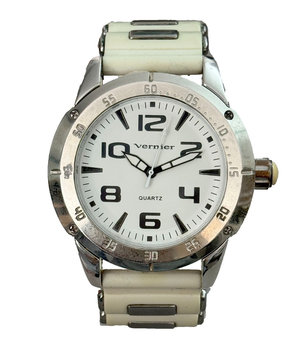 Vernier VNR2247 White Dial White Rubber Strap Watch