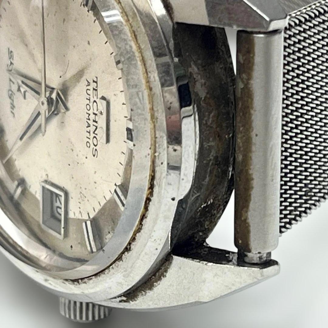 Vintage Technos Sky Light Automatic Working Silver Mens Watch SS Japan w/Box