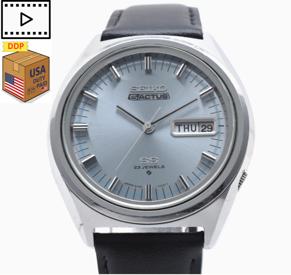 Vintage 1972 [NEAR MINT] SEIKO 5 ACTAS SS 6106-7520 Blue Automatic Mens Watch JP