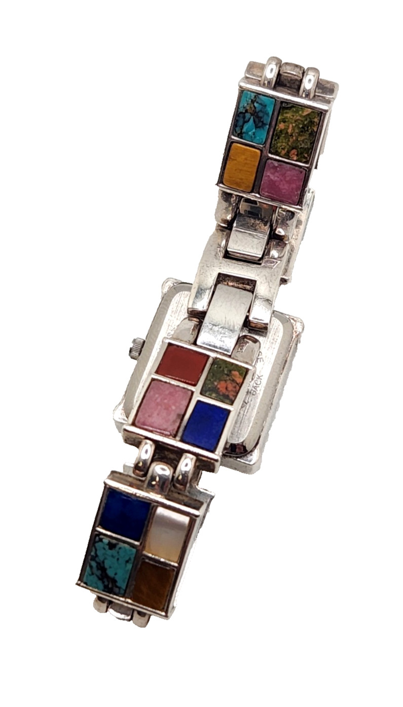 Aria Signed Sterling Silver Multi-Stone Women’s MOP Watch Bracelet Needs Battery