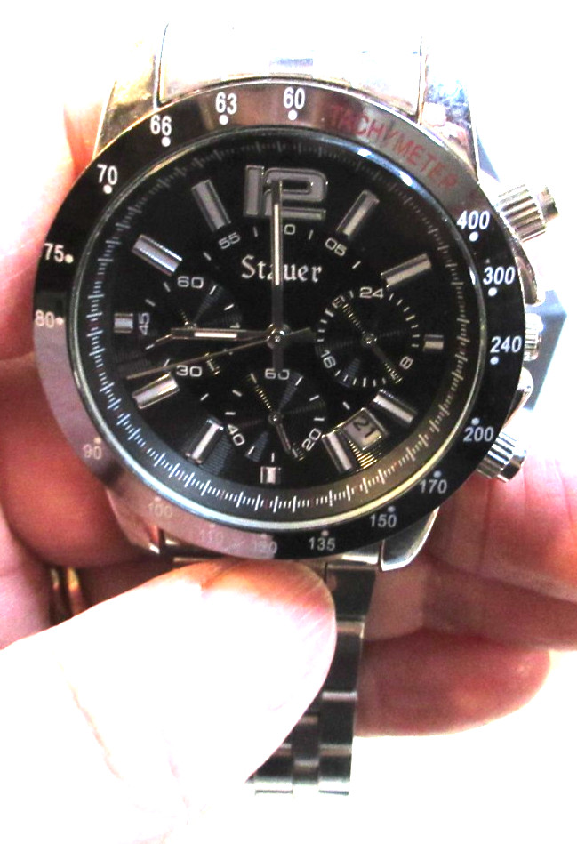 STAUER~ JET SETTER~ MEN’S CHRONOGRAPH WATCH~BOX, INSTRUCTION & CLEANING CLOTH