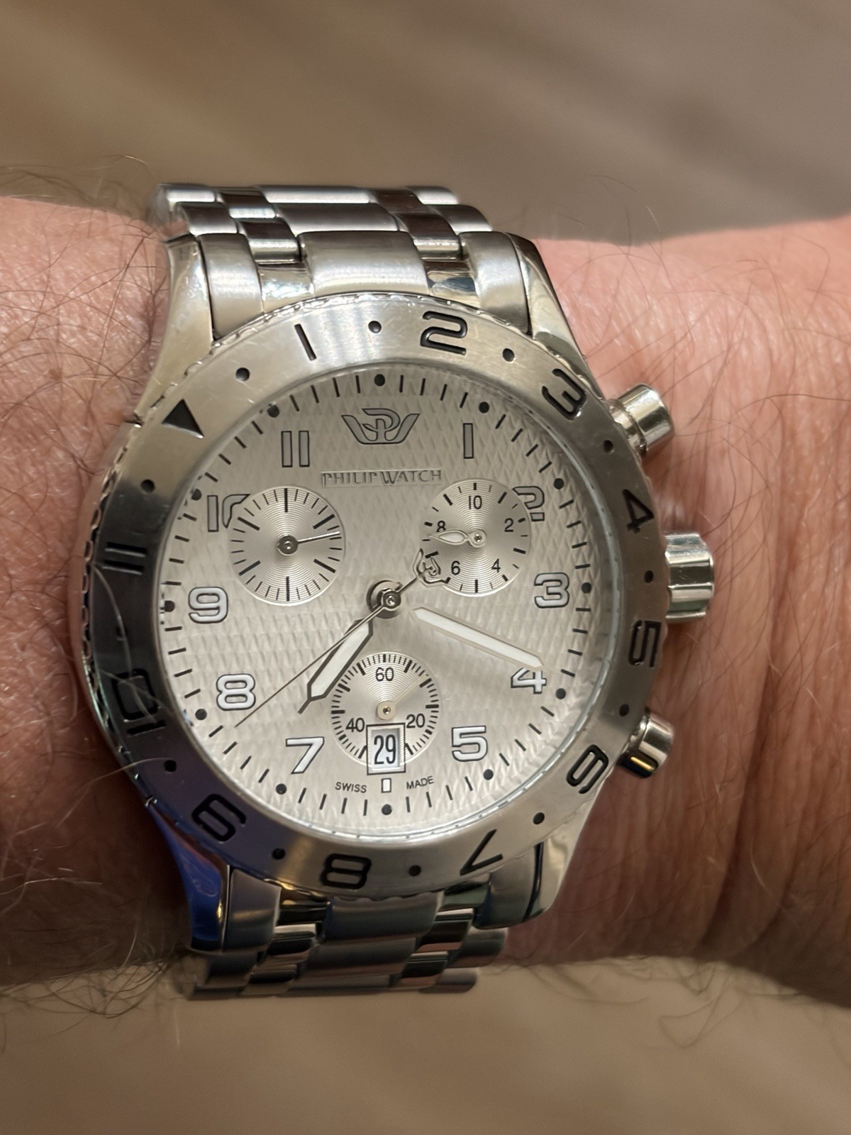 Philip Watch Quartz Admiral Chronograph Mens Watch Swiss 82 73 981 015 New Batt