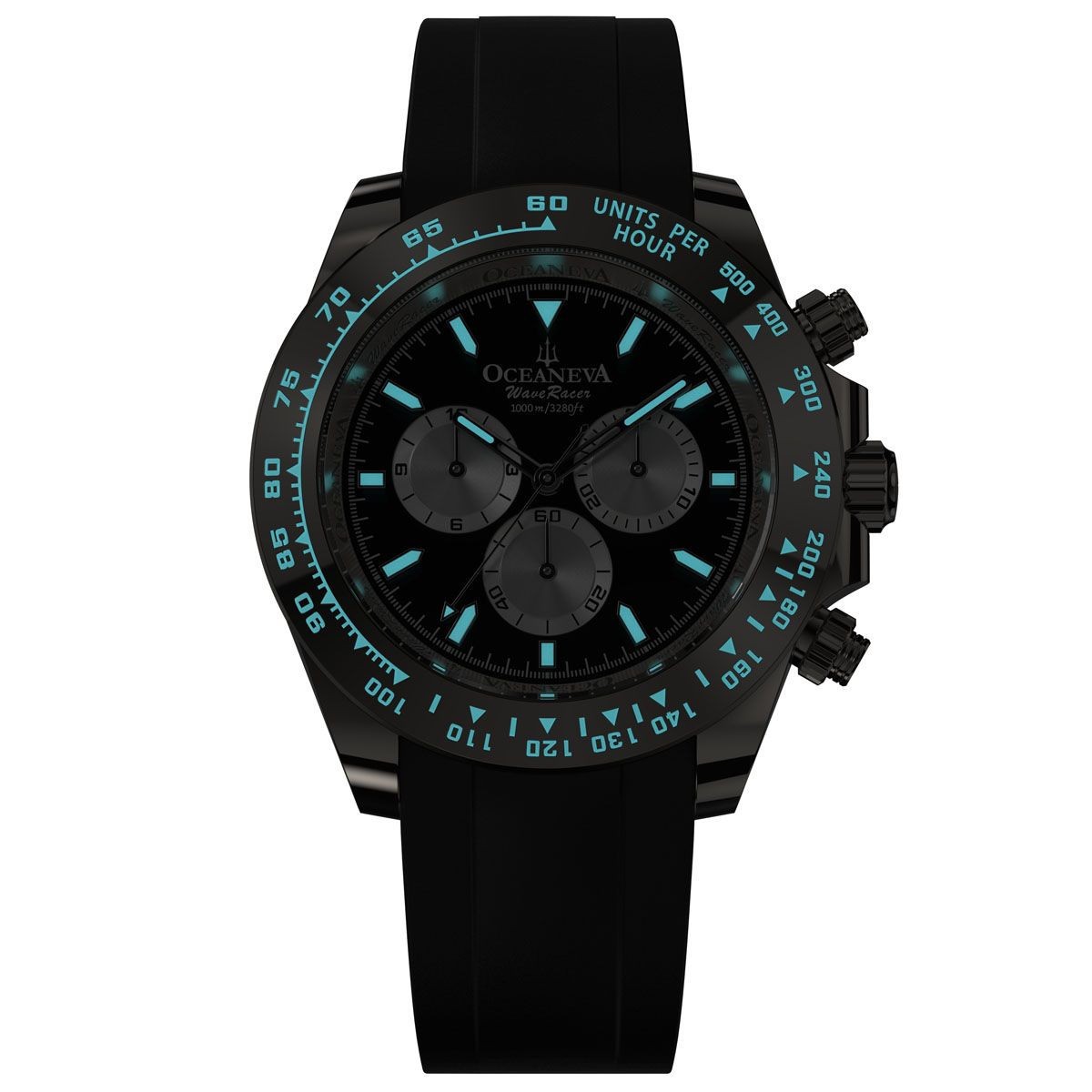 Oceaneva WaveRacer 1000M Black Silver – Grade 5 Titanium Automatic Chronograph