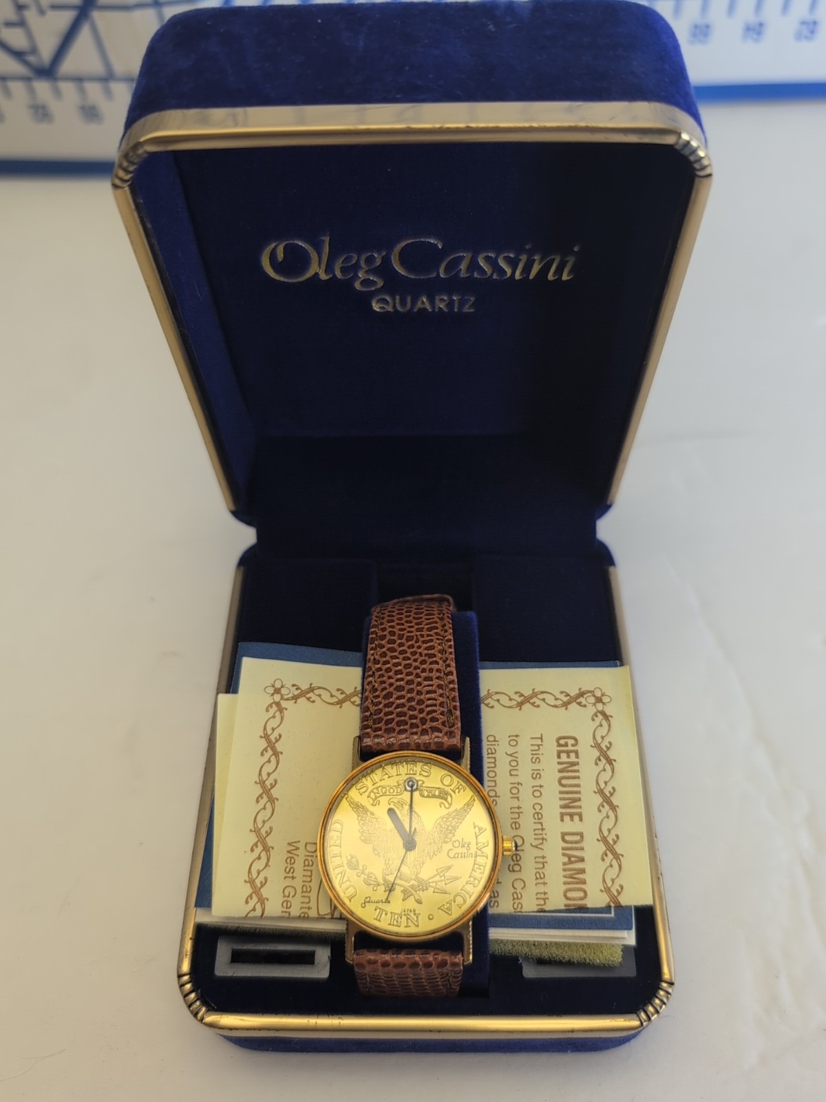 NOS Vtg OLEG CASSINI Ten Dollar Gold Tone Coin Men’s Watch Great Seal Eagle