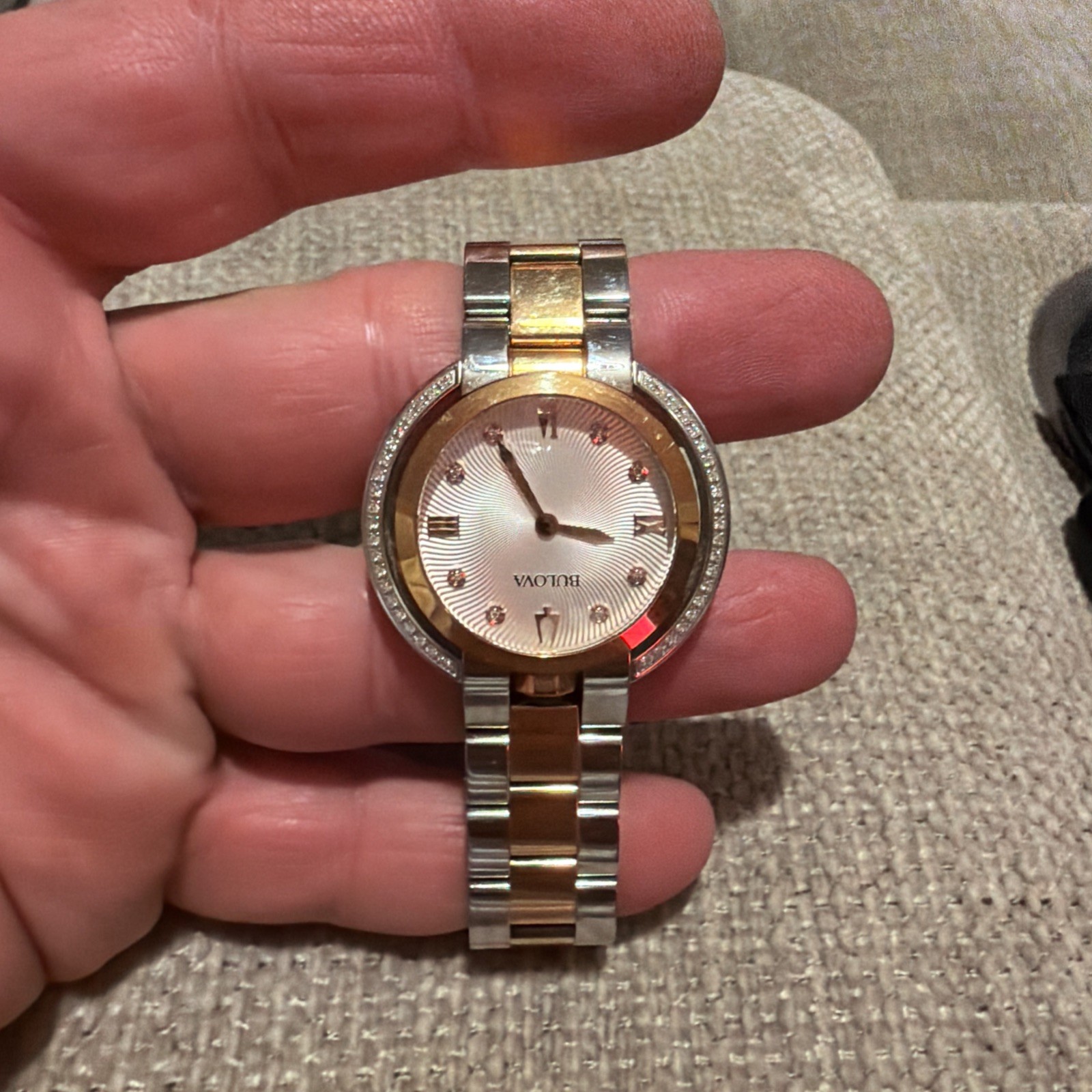 Bulova 98P174 Rubaiyat Diamond Stainless Silver & Rose Gold Tone Ladies Watch