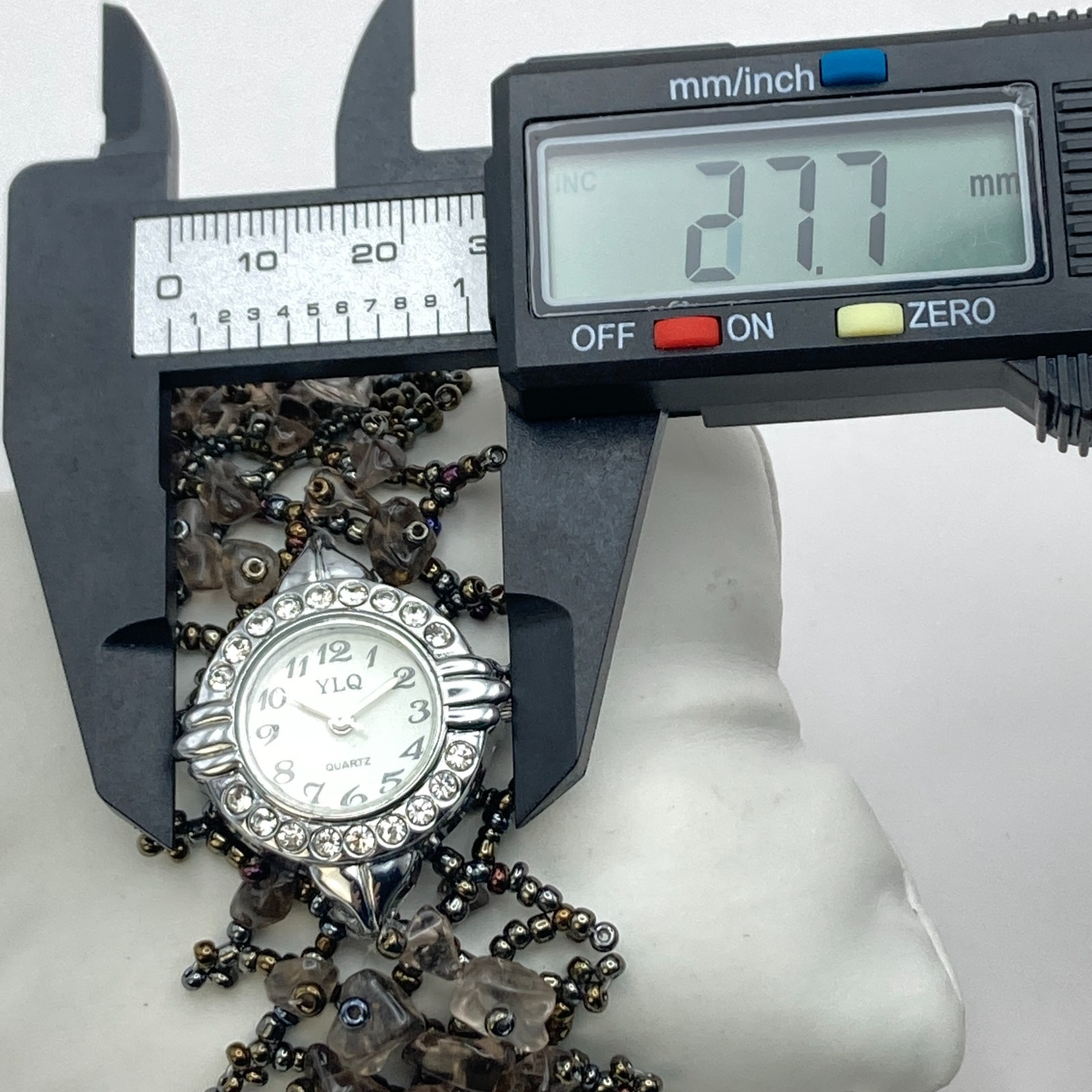 Artisan Womens Watch Beaded Gemstone Silver Tone Crystals New Battery 7.25″
