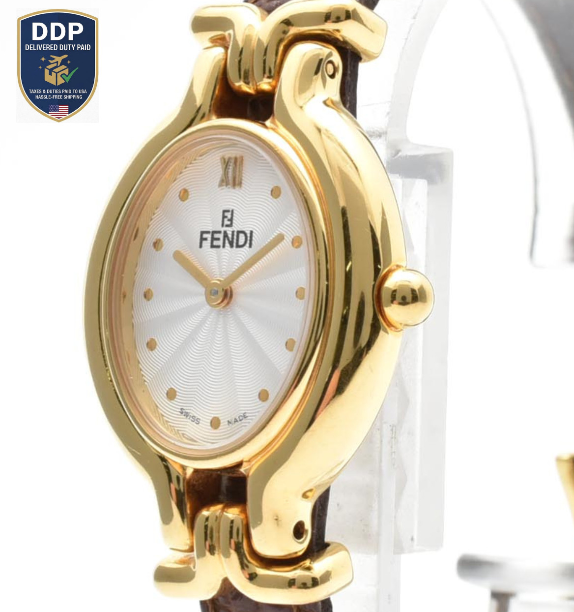[NEAR MINT] FENDI Chameleon 640L FF Logo Gold Quartz Women’s Luxury Watch JAPAN
