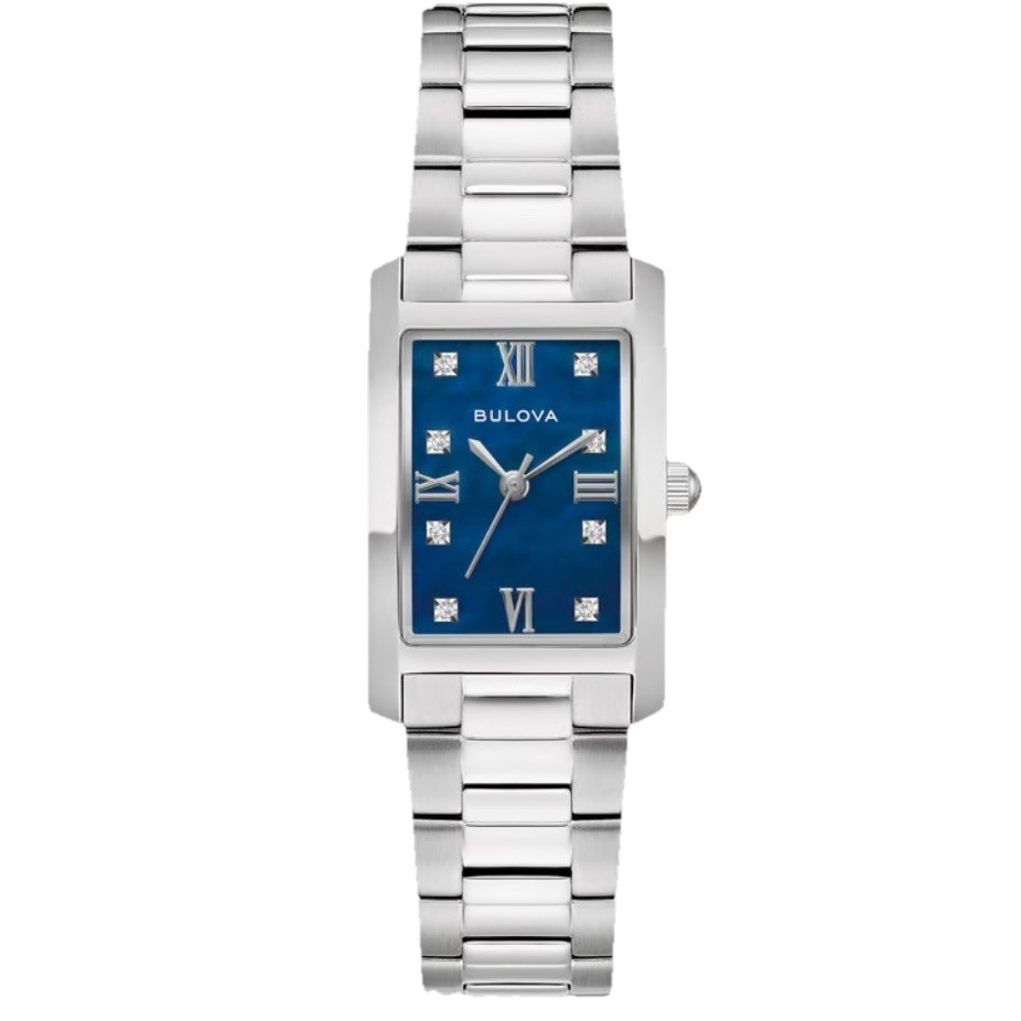 Bulova Classic Blue Abalone Diamond Ladies Tank Watch 96P262 Stainless Quartz