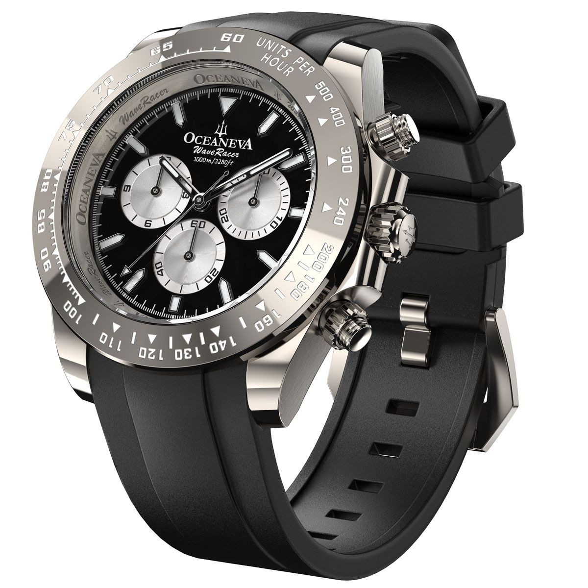 Oceaneva WaveRacer 1000M Black Silver – Grade 5 Titanium Automatic Chronograph