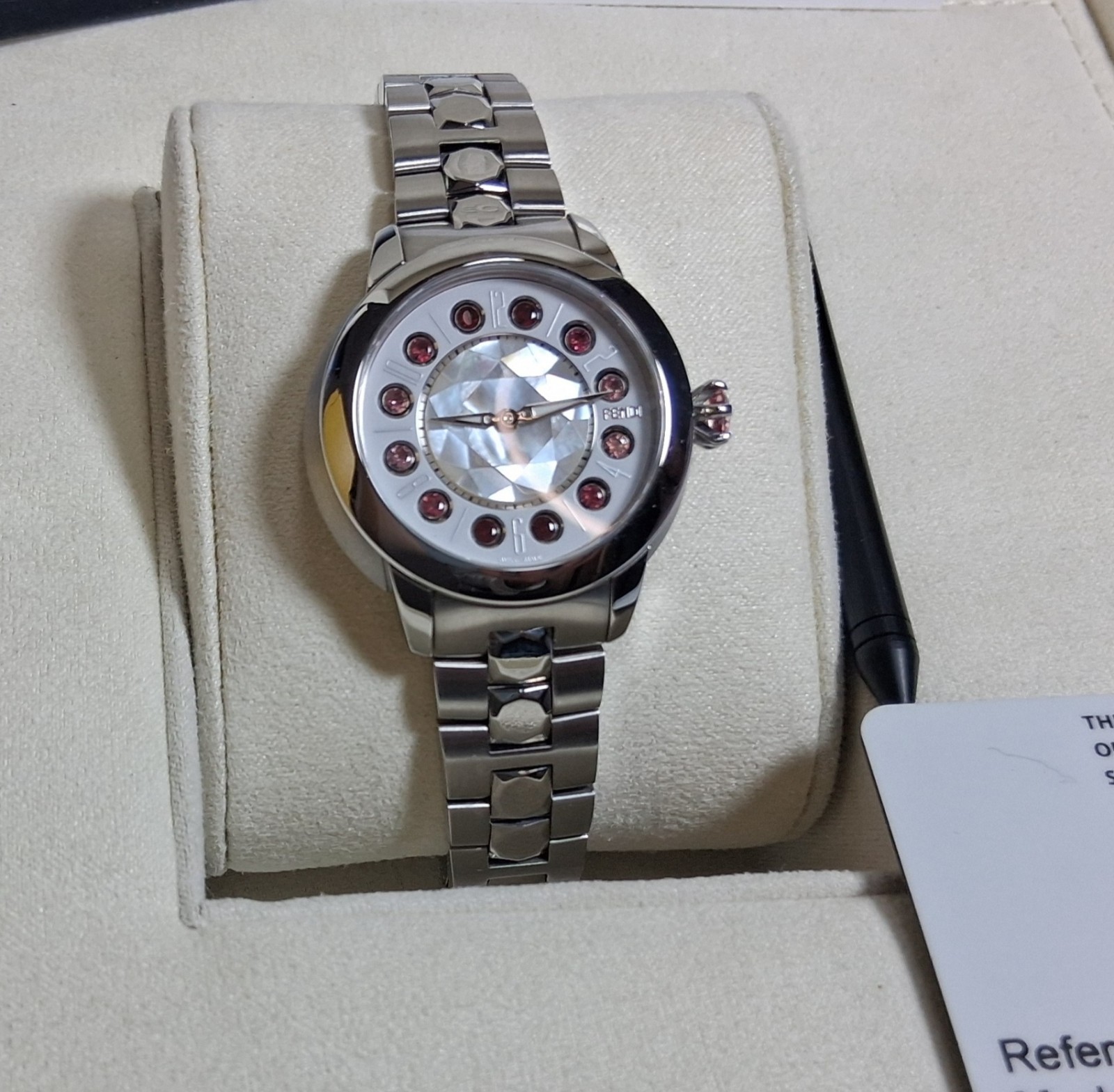 Fendi Ishine 33MM F121024500T01 Mother of Pearl Mosaic Dial Steel Quartz Watch