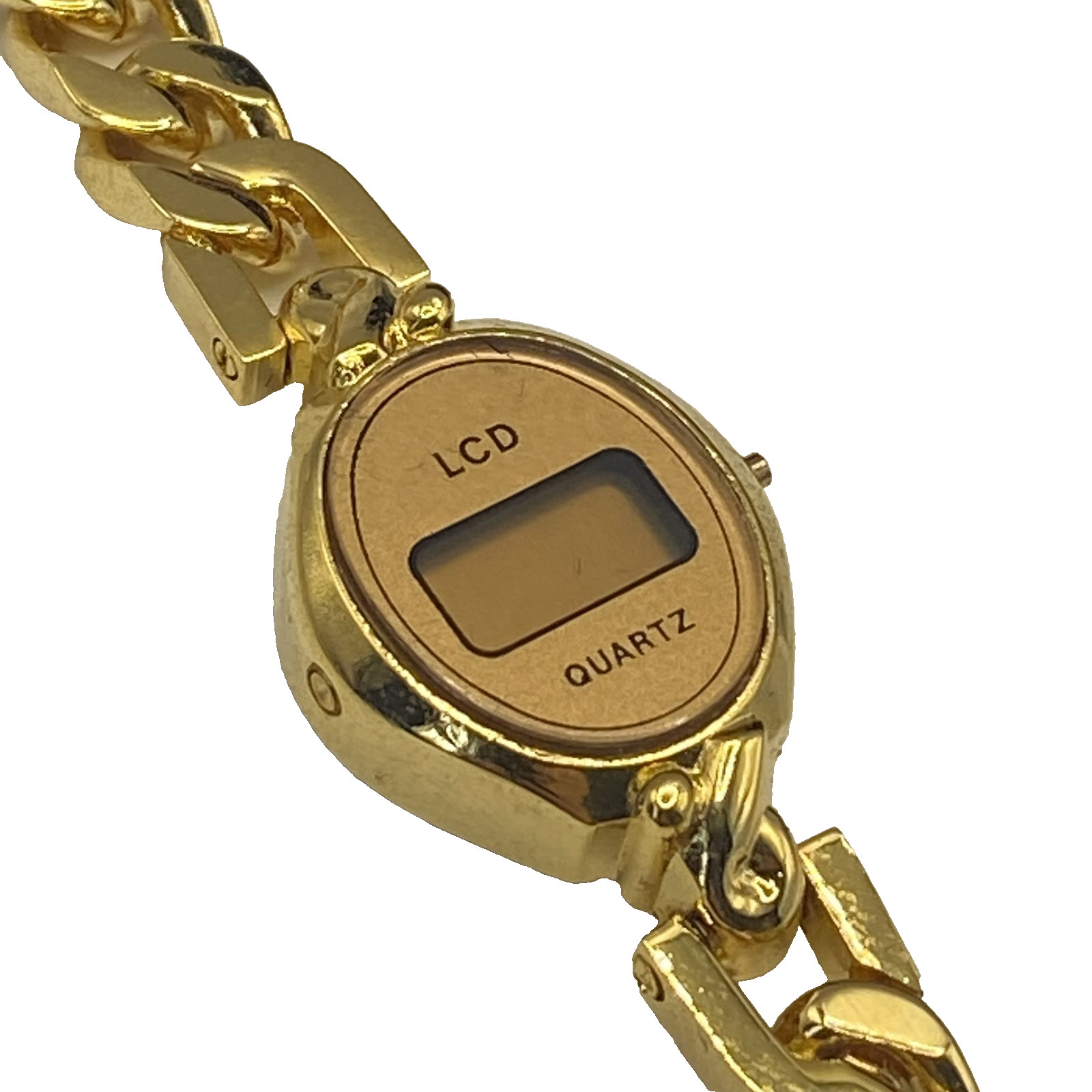 Vintage Ronte Womens Gold Tone LCD Bracelet Watch Quartz Digital 19mm Hong Kong