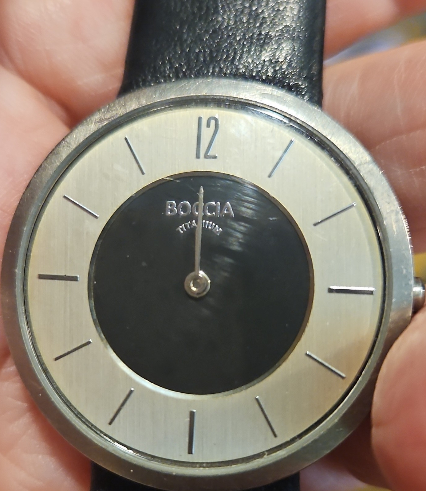Boccia Titanium Quartz Analog Wristwatch Black Dial Leather Strap 3ATM