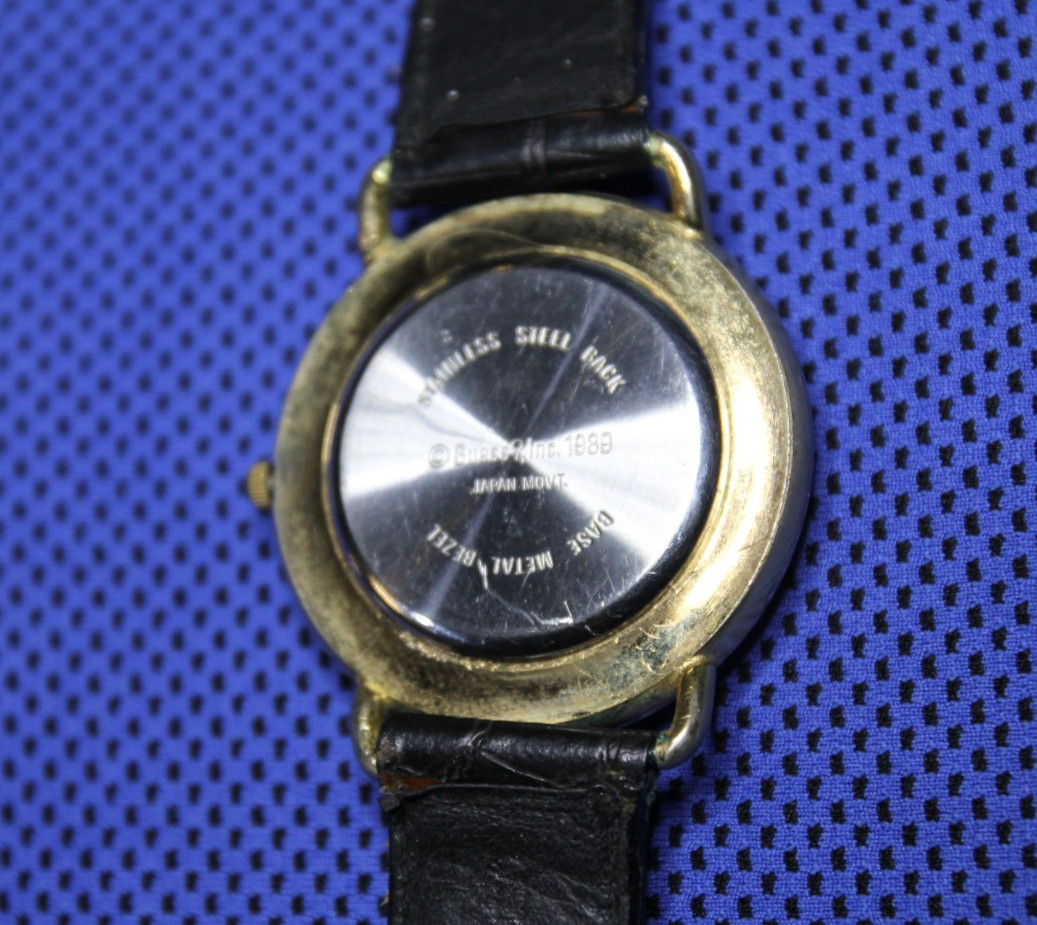 RuNNinG Guess 1989 LARGE Moon Phase & Date Watch Roman Numerals Leather 8″ 41mm