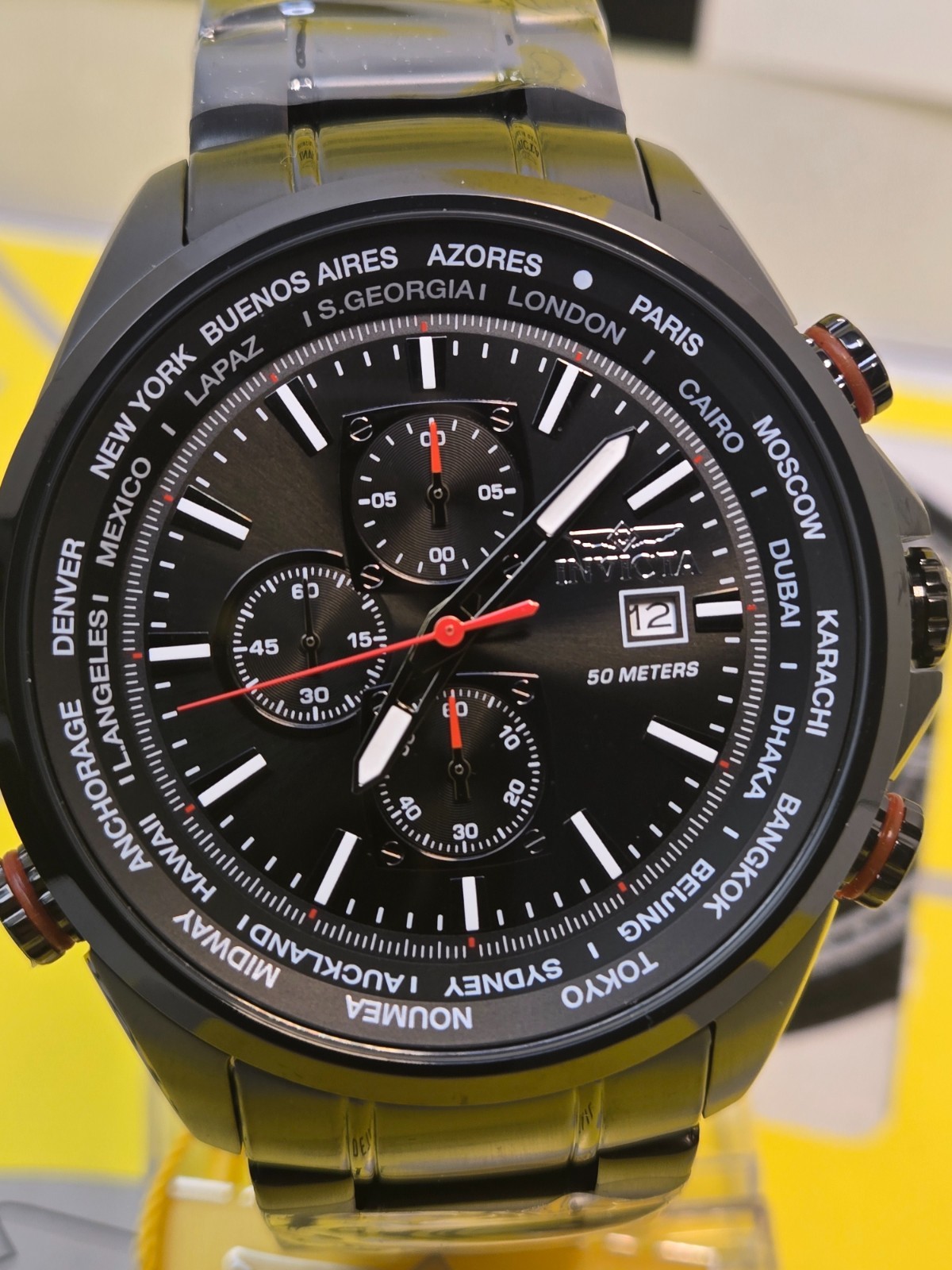 Invicta Aviator Interceptor Men Watch 50mm Black Steel Chrono w/ Slide Bezel NEW
