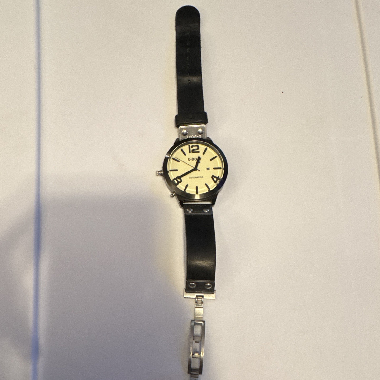 U-BOAT U-53 Automatic Self-Winding Date White Dial Black Steel 50m Leather