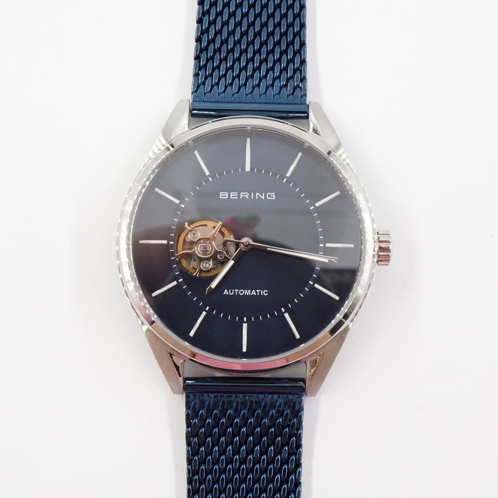 BERING Automatic Polished/Brushed Silver Watch with Blue Dial & Strap 16743-307