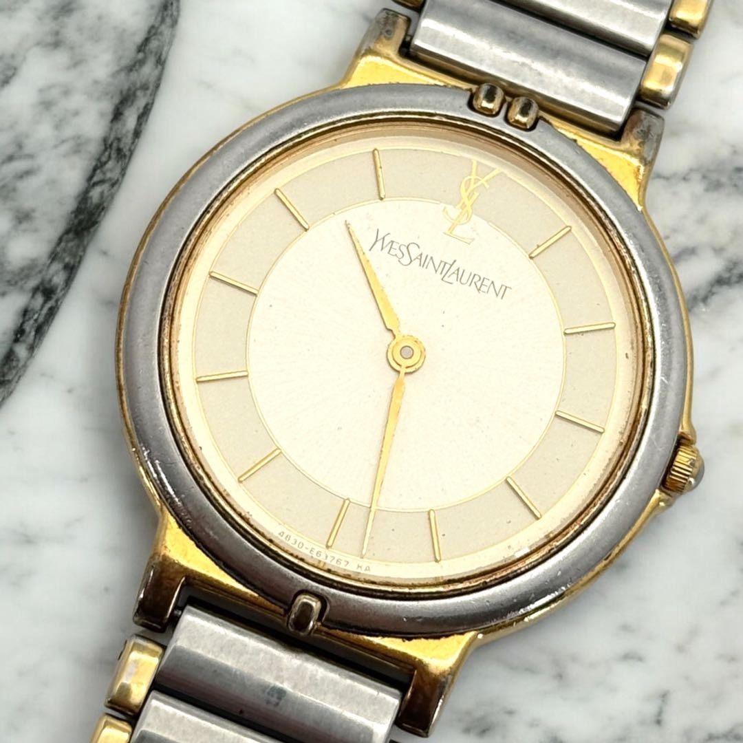 Yves Saint Laurent Quartz Wristwatch 4620-E62267 Two-Tone Gold Japan 073634