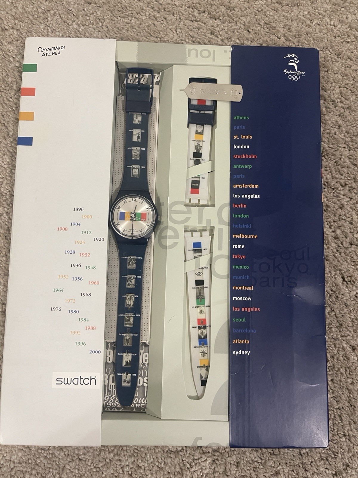 Swatch Watch 2000 Sydney Australia Olympics 2 Silicone Bands Original Box New
