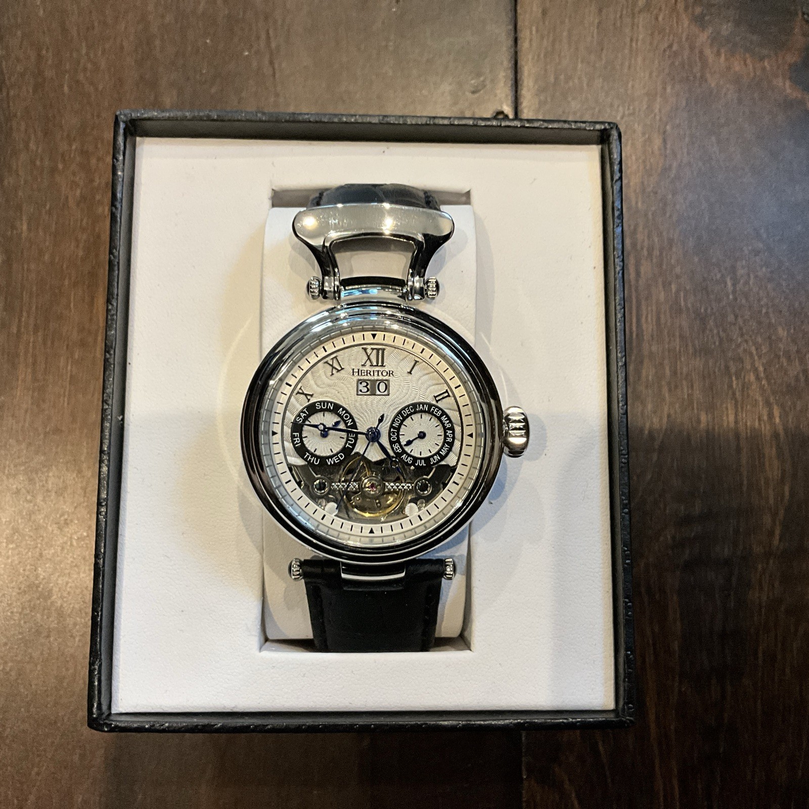 Heritor Automatic Pocket Watch Style Open Heart Big Date Day Month Mens Watch
