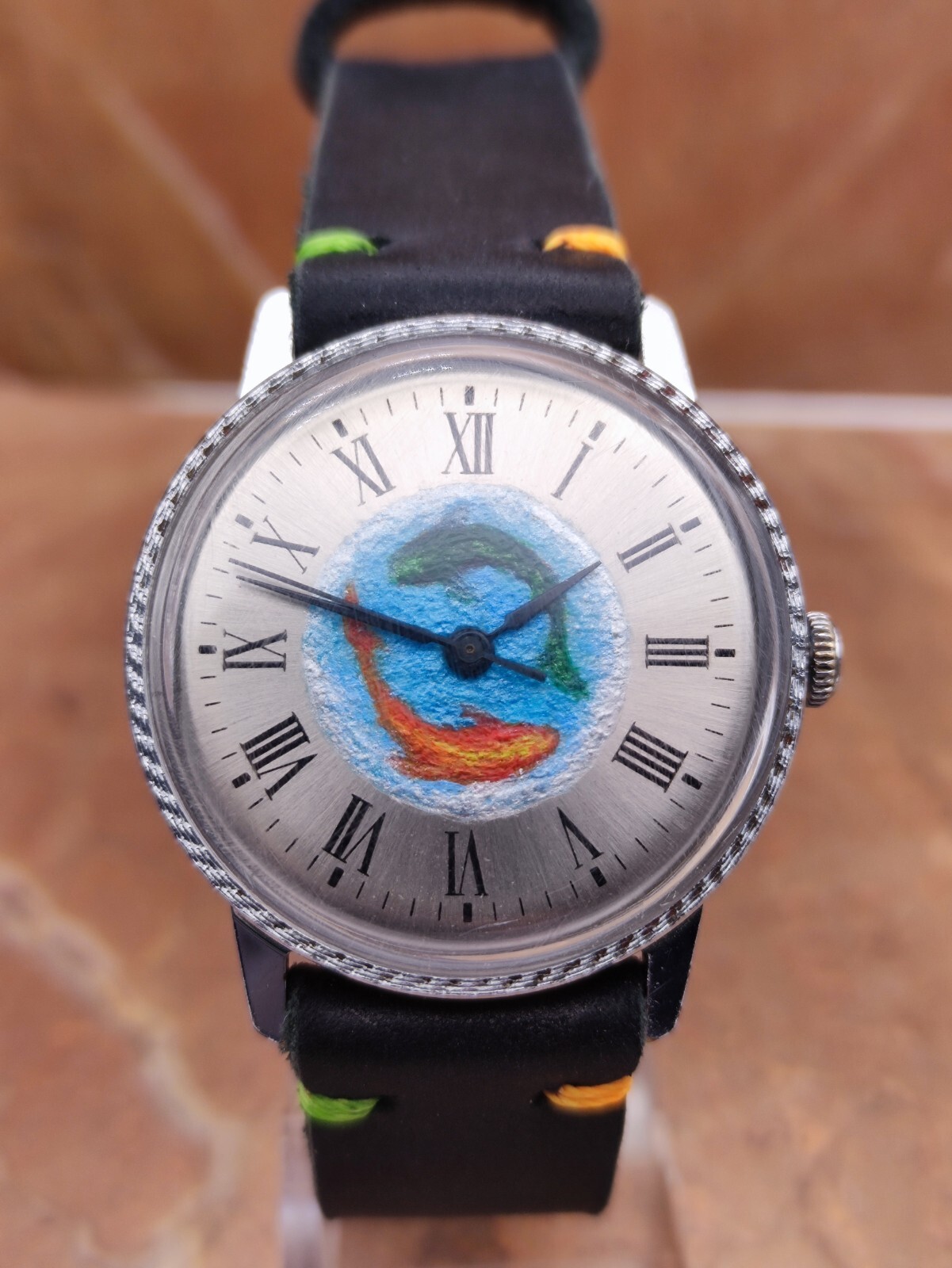Piece Unique Watch Raketa Artwork Dial USSR 2609 Mechanical Handmade Leather