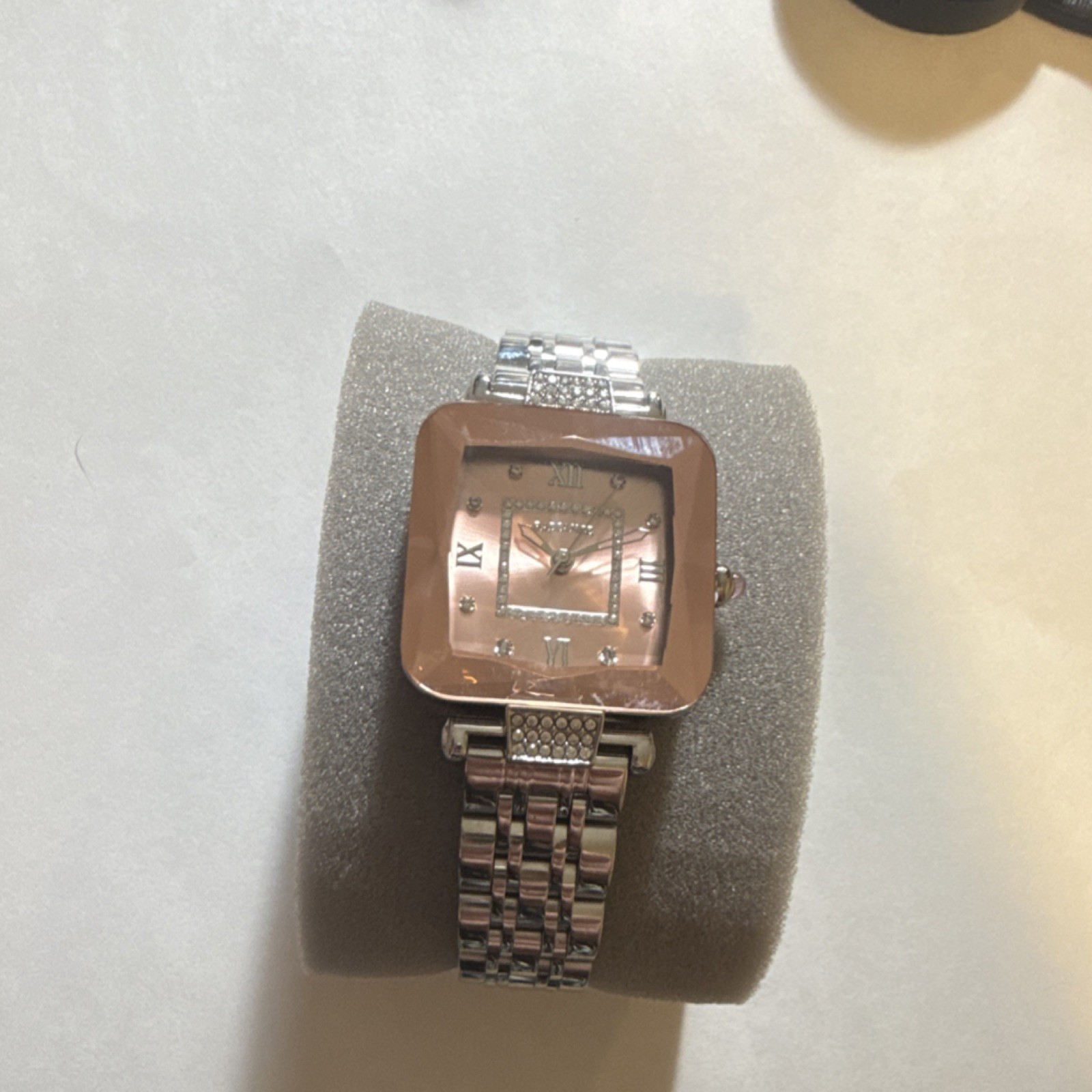 Boccia Women’s Square Rose Dial Diamond Accent Analog Wristwatch Silver Bracelet