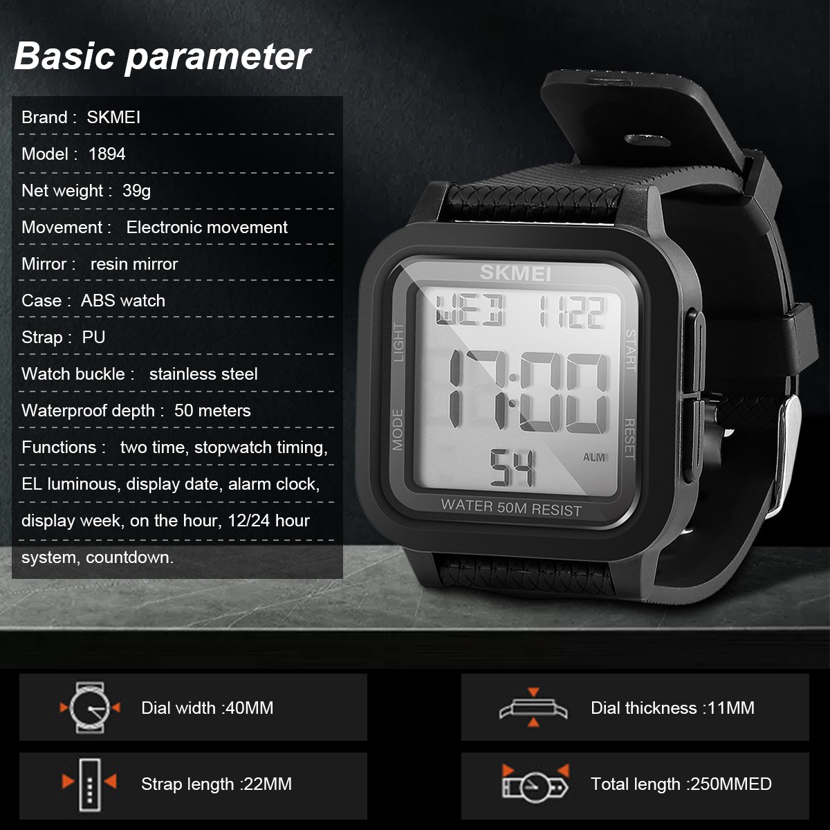 MEN SKMEI 1894 Multifunction Waterproof Digital Sports Watch Stopwatch Timer NEW