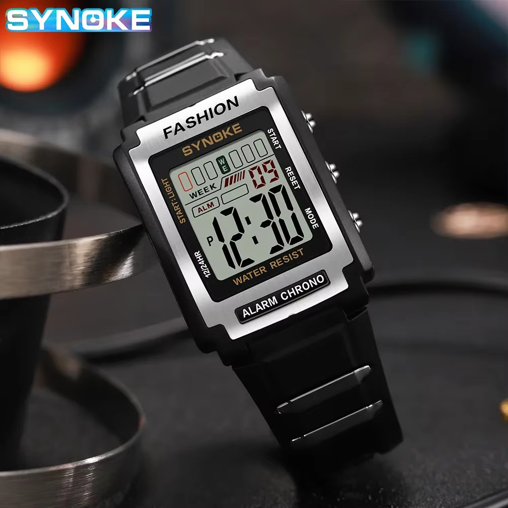 Men Rectangular Sports Electronic Watch Waterproof 50M Night Light Large Screen