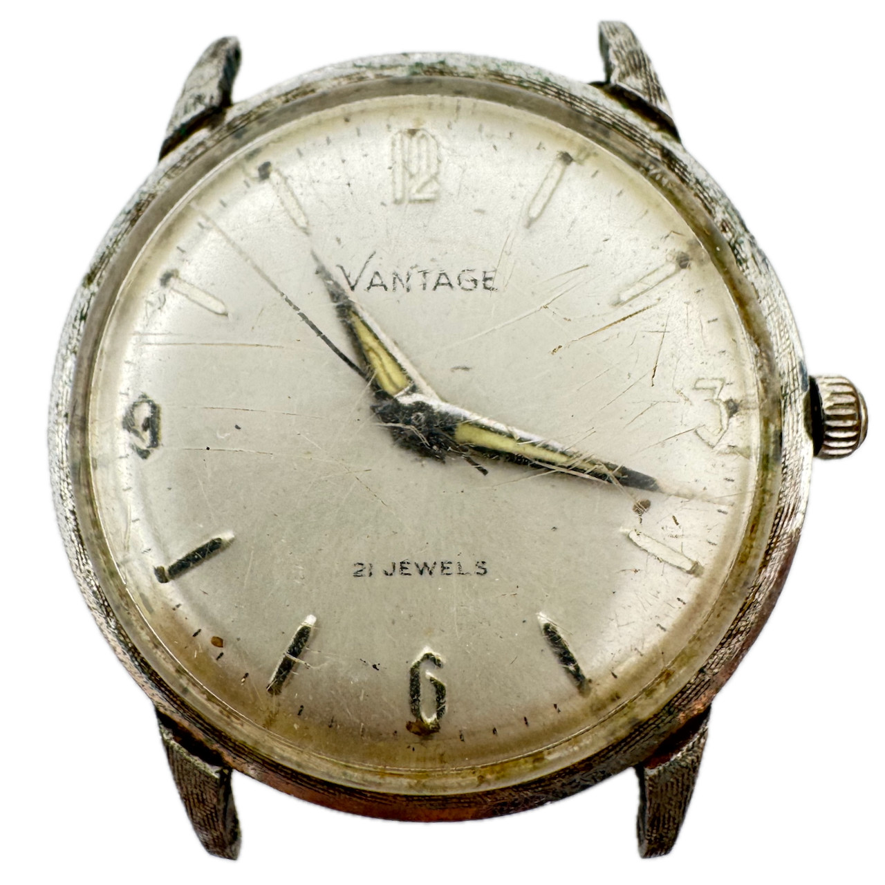 Vintage Vantage Sunburst 21 Jewel Men’s Mechanical Wristwatch Steel & Chrome