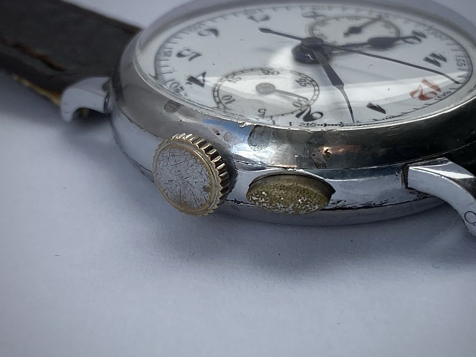 1920s Enamel dial Monopusher chronograph watch Lemania 13CH movement