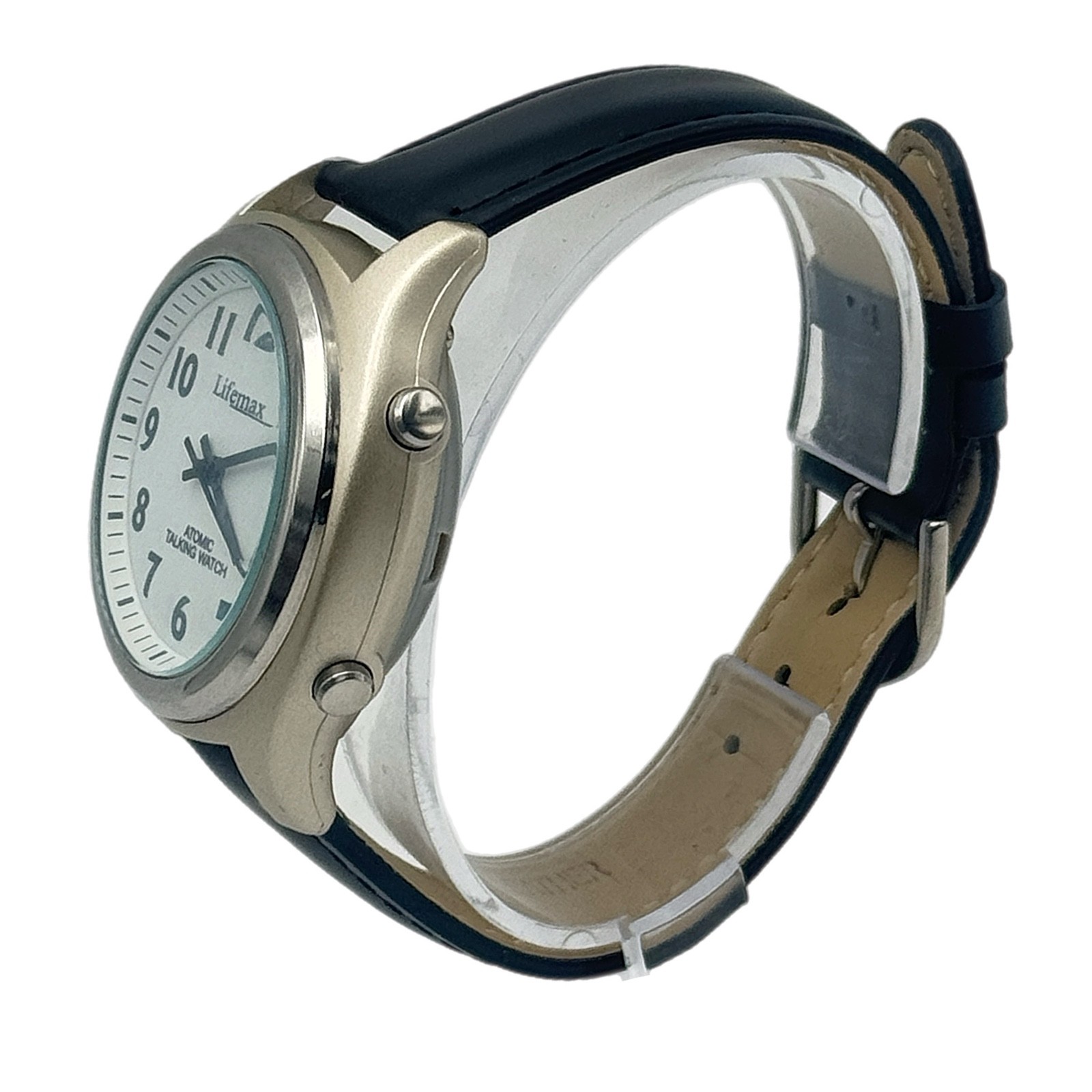 Lifemax RNIB Atomic Talking Watch Model 407 White Dial Leather Strap Working VGC