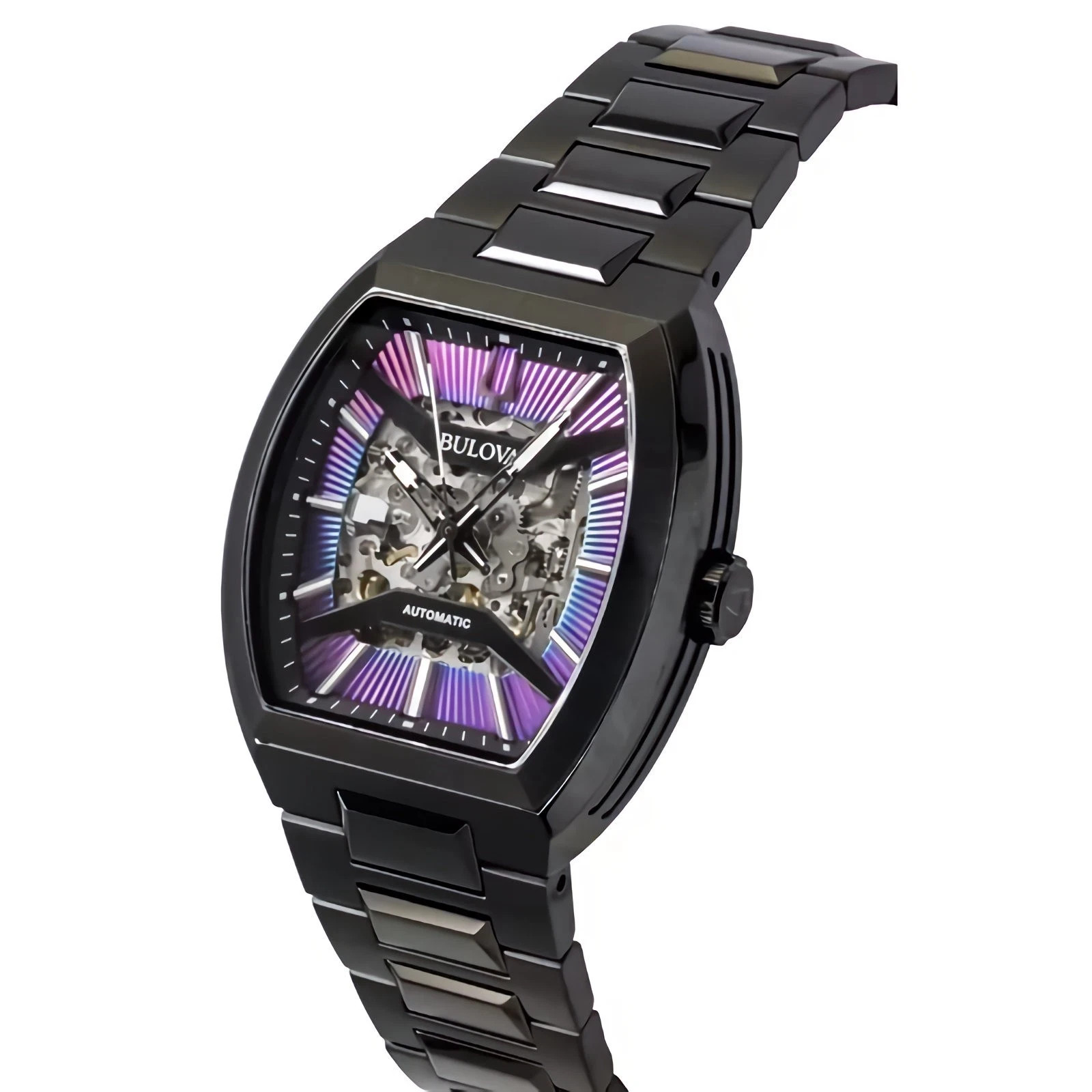 Bulova Maquina 98A320 Automatic Rainbow Skeleton Dial Stainless Steel Men Watch