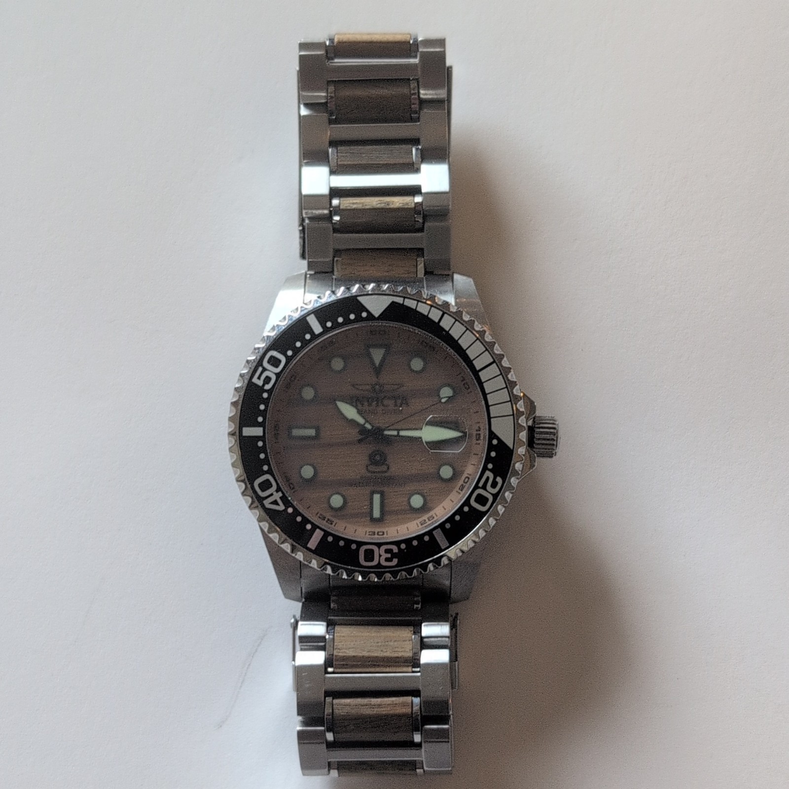 Invicta Grand Diver Automatic 300m Wood Dial Bracelet 47mm Exhibition