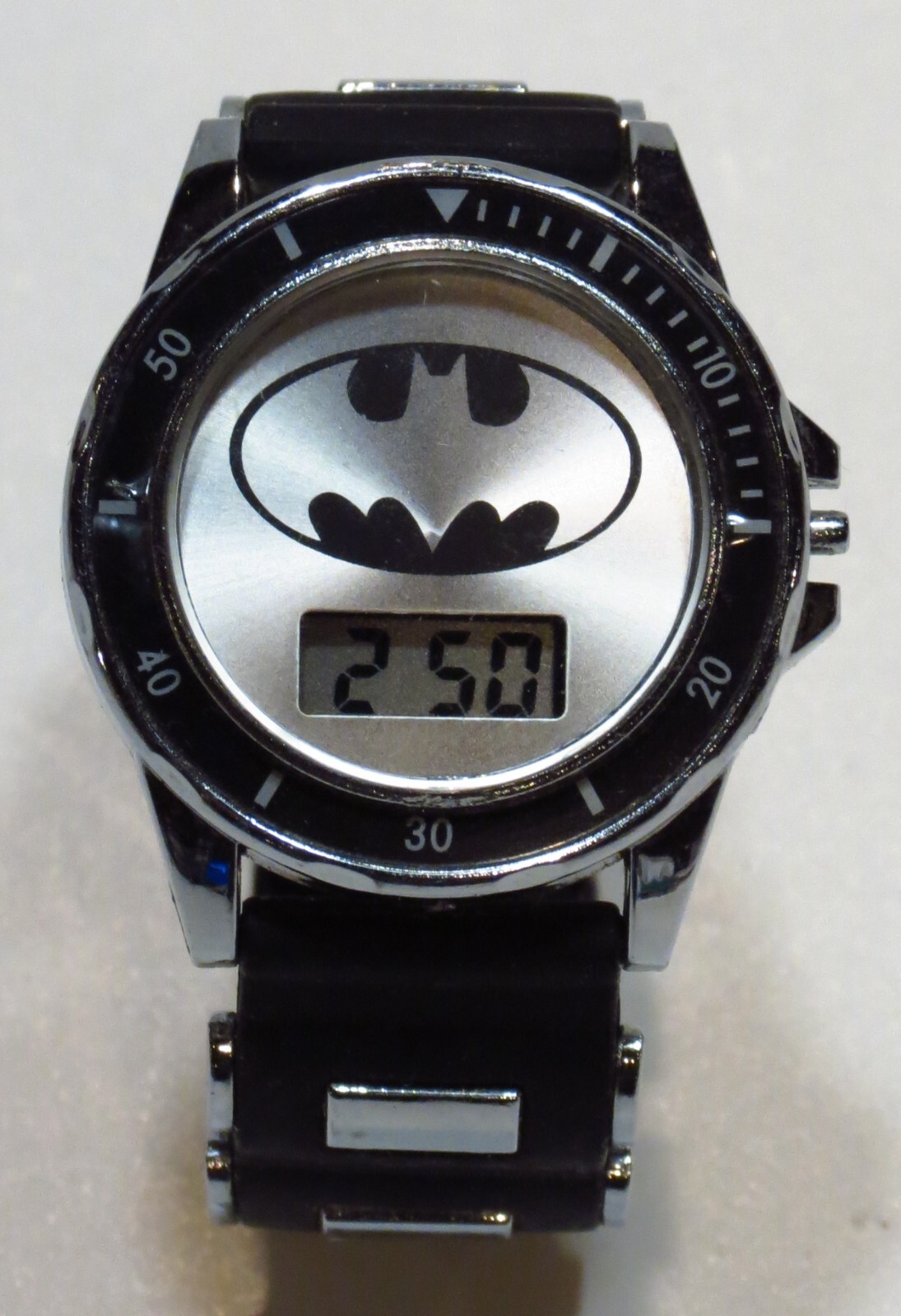 Accutime Batman Watch DC Comics Digital Display Day/Date Black Silicone Band