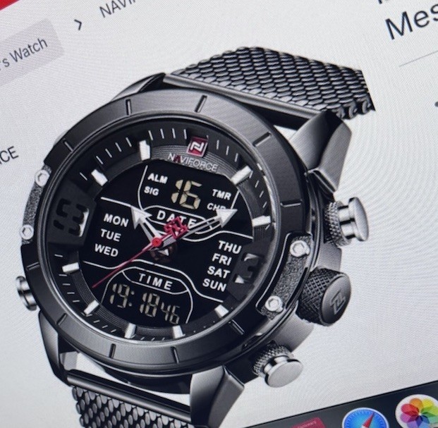 NAVIFORCE NF9153 MULTI-FUNCTION STAINLESS STEEL MESH DIGITAL/ANALOG WATCH BLKNEW