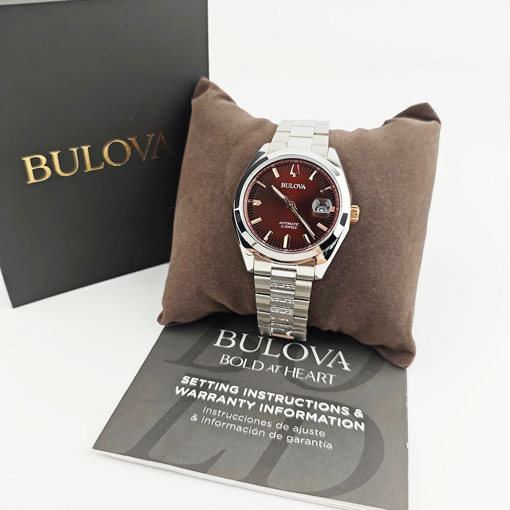 Bulova Men’s Surveyor Red Dial Automatic Stainless Steel Watch 39mm 98B422