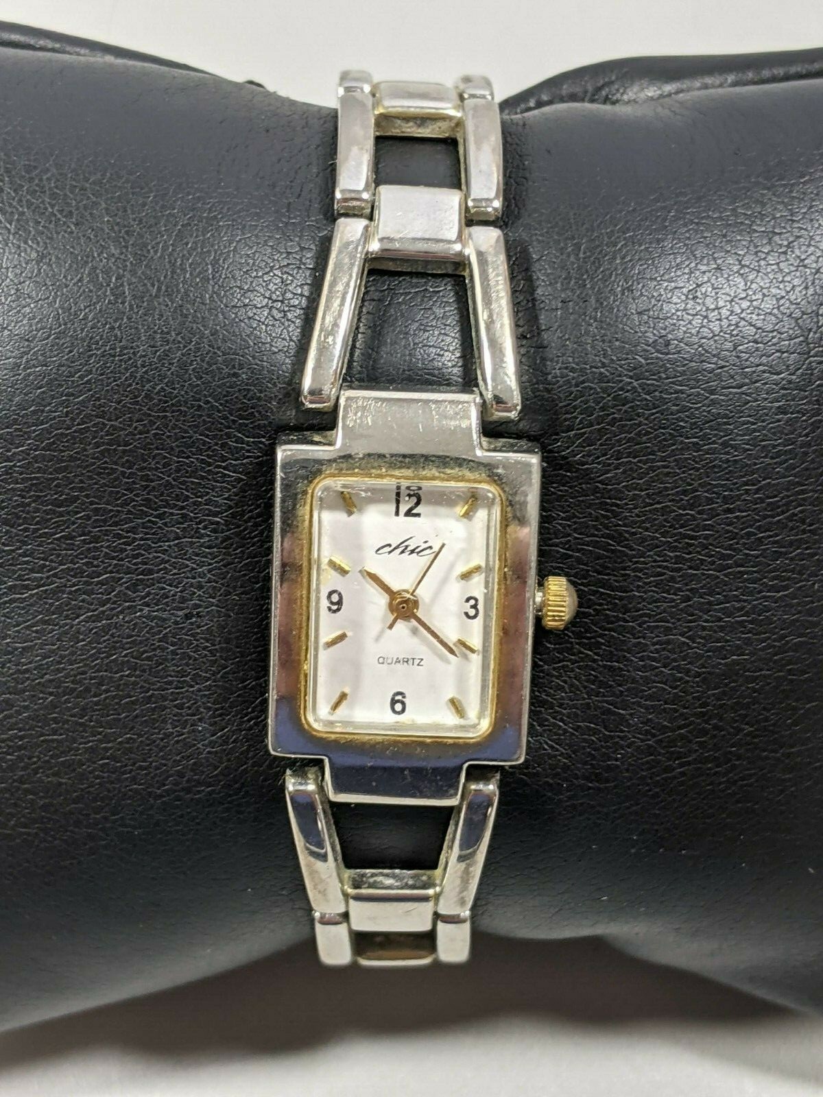Chic Silver Tone Rectangle Case 17.6 mm Square Link Bracelet Band watch 7.5 in